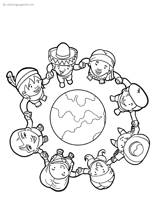 people holding hands around the world coloring page